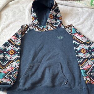 Hooey Navy Hoodie with Multicolor Aztec Print Sleeves